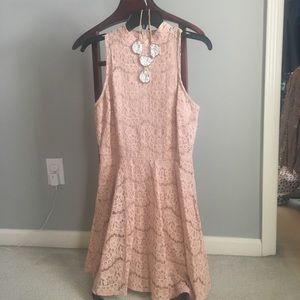Lace Fit & Flare Mini Dress in Blush